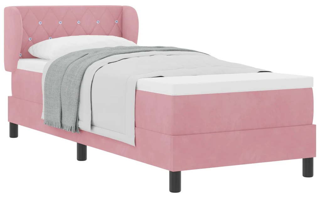 vidaXL Κρεβάτι Box Spring με Στρώμα Ροζ 80x200 εκ. Βελούδο
