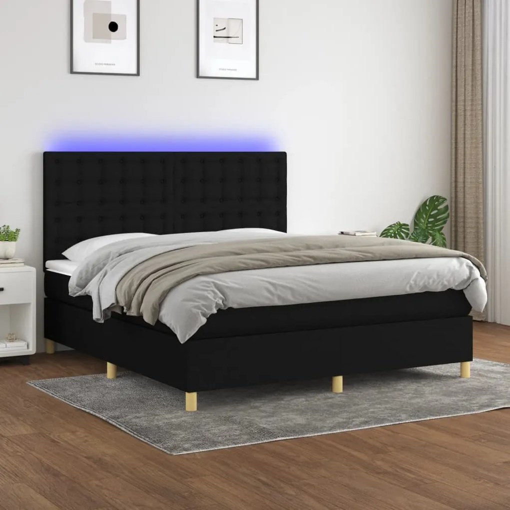 vidaXL Κρεβάτι Boxspring με Στρώμα & LED Μαύρο 180x200 εκ. Υφασμάτινο