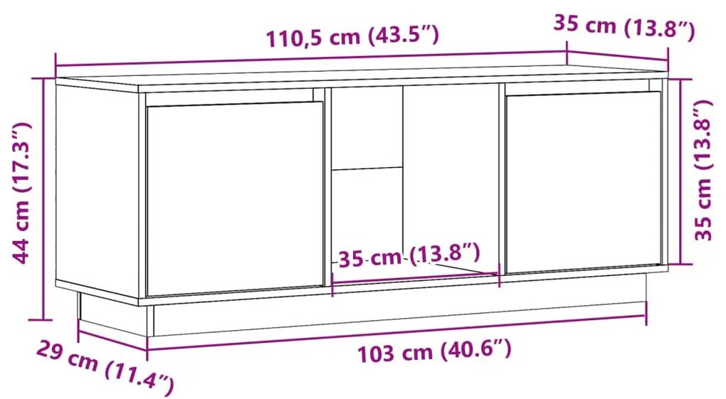 Έπιπλο Τηλεόρασης Λευκό 110,5x35x44 εκ. από Μασίφ Ξύλο Πεύκου - Λευκό