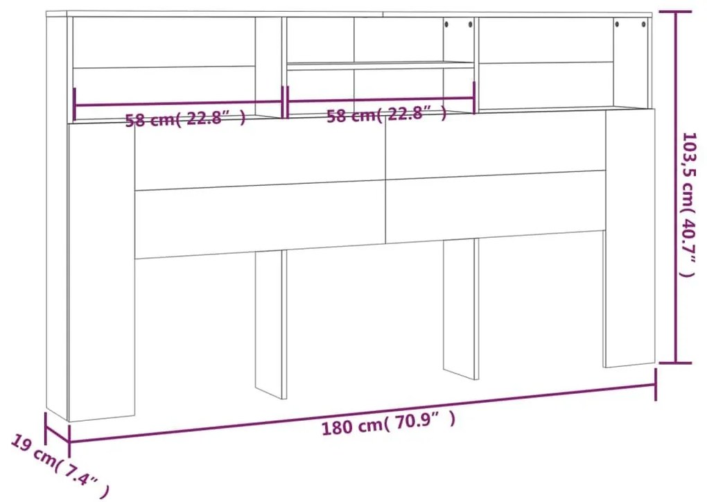 Κεφαλάρι Με Αποθηκευτικό Χώρο Γκρι Sonoma 180 x 19 x 103,5 εκ. - Γκρι