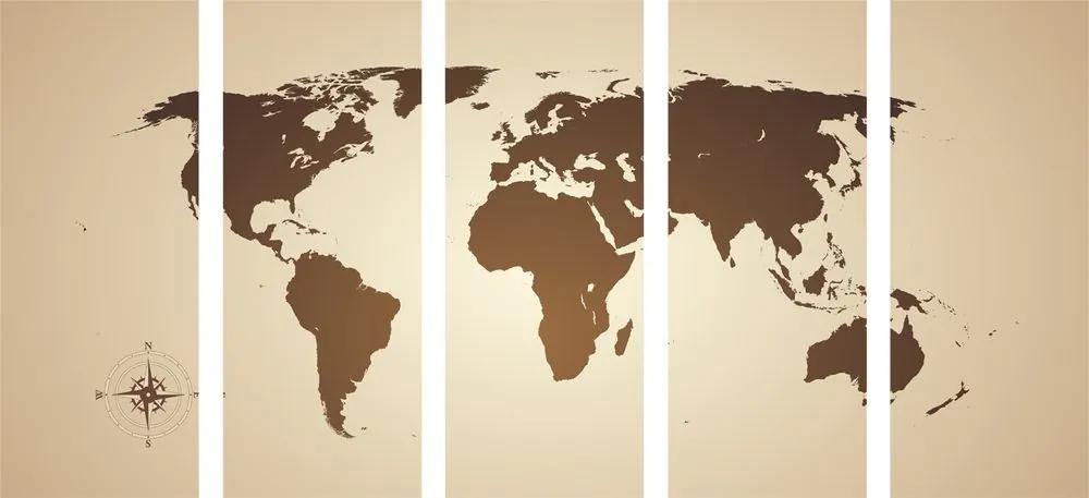 Χάρτης εικόνας του κόσμου με 5 μέρη σε αποχρώσεις του καφέ