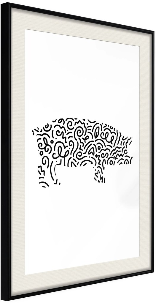 Αφίσα - Curly Pig  - 20x30 - Μαύρο - Με πασπαρτού