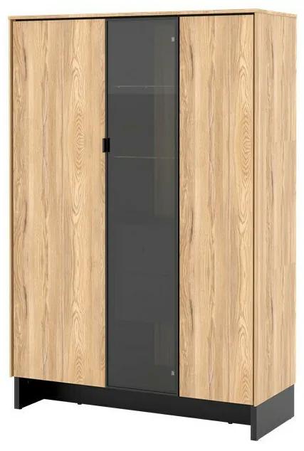 Βιτρίνα Fresno AL108, Ανοιχτό χρώμα ξύλου, Μαύρο, Με συρτάρια, Με πόρτες, Ο αριθμός των θυρών: 2, Αριθμός συρταριών: 2, 152x102x40cm, 77 kg