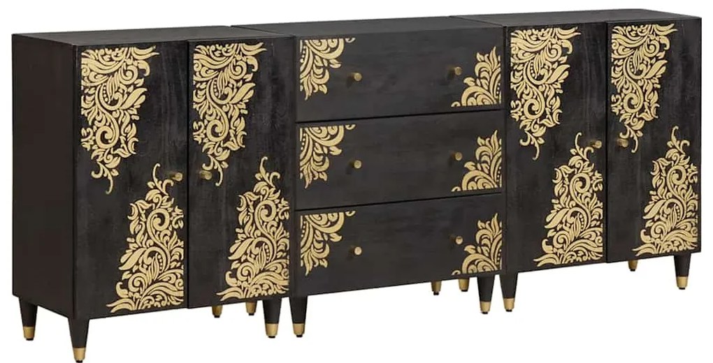 vidaXL Σετ Ντουλαπιών Μπάνιου με συρτάρι 3 pcs Μαύρο 180 x 33 x 75 εκ.