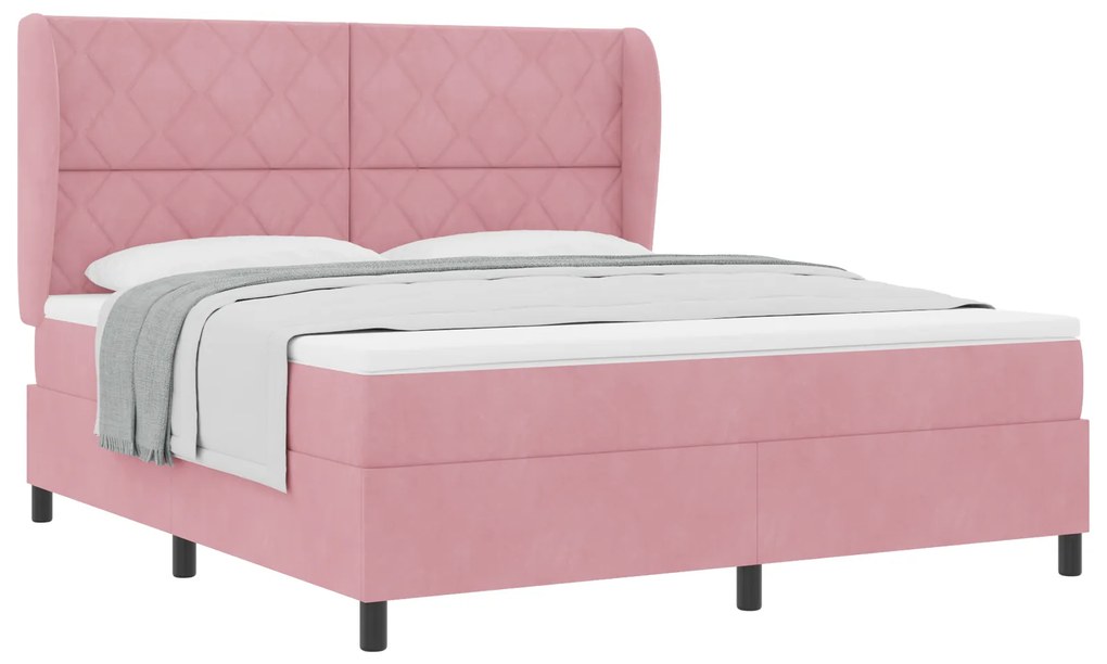 vidaXL Κρεβάτι Box Spring με Στρώμα Ροζ 180x200 εκ Βελούδο