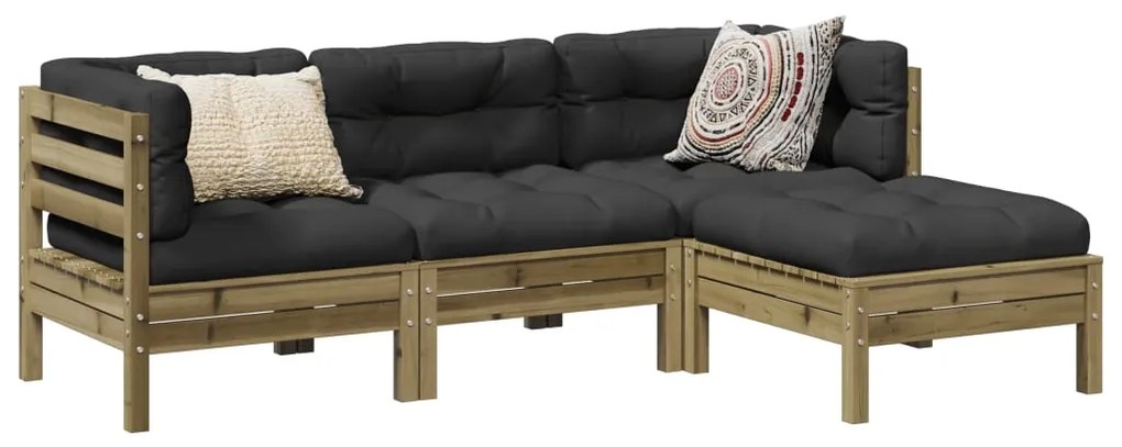 Καναπές Κήπου Σετ 4 τεμ. με Μαξιλάρια Εμποτισμένο Ξύλο Πεύκου