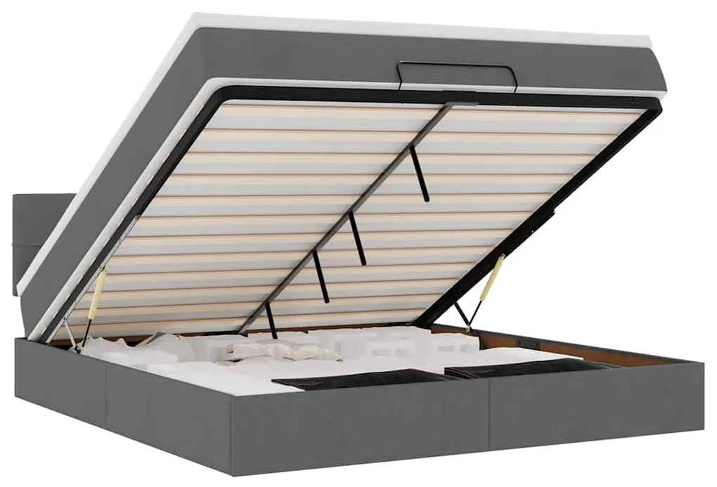 vidaXL Οθωμανικό κρεβάτι με στρώμα & LEDs Σκούρο γκρι 160x200cm ύφασμα