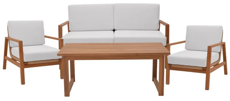Intrahome Σαλόνι Doumain Intrahome σετ 4 τεμαχίων φυσικό teak ξύλο-λευκό μαξιλάρι-φυσικό ραττάν | SKU: INTRAPA-446111131