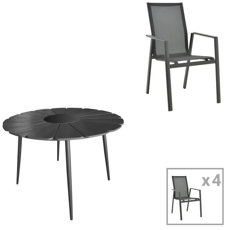 Τραπεζαρία Κήπου Pinap-Dashiell 152-000099 (Σετ 5Τμχ) Black 5 Θέσεων