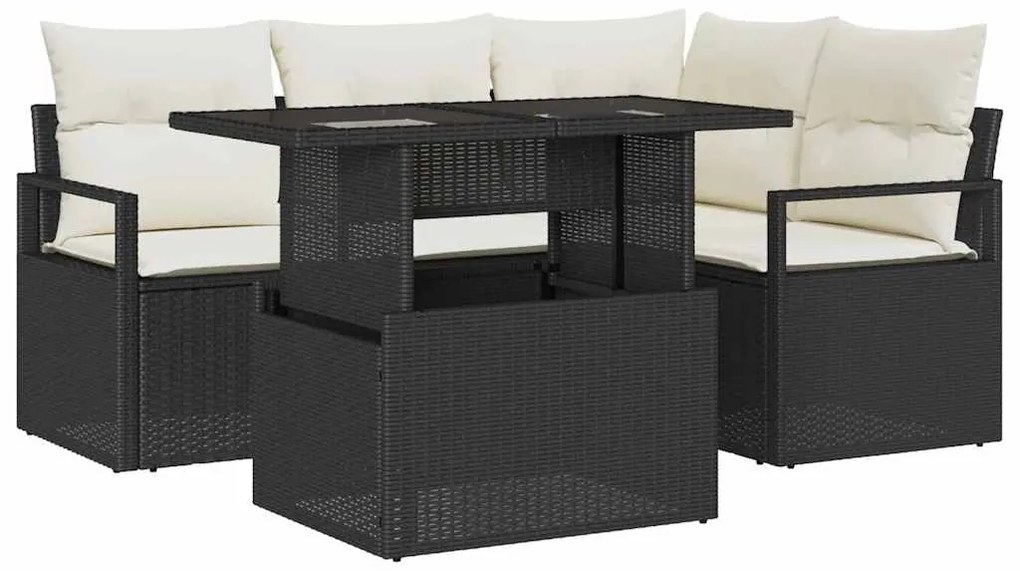 vidaXL Σετ Καναπέ Κήπου με αποθήκευση 5 pcs Μαύρο Πολυ ράταν