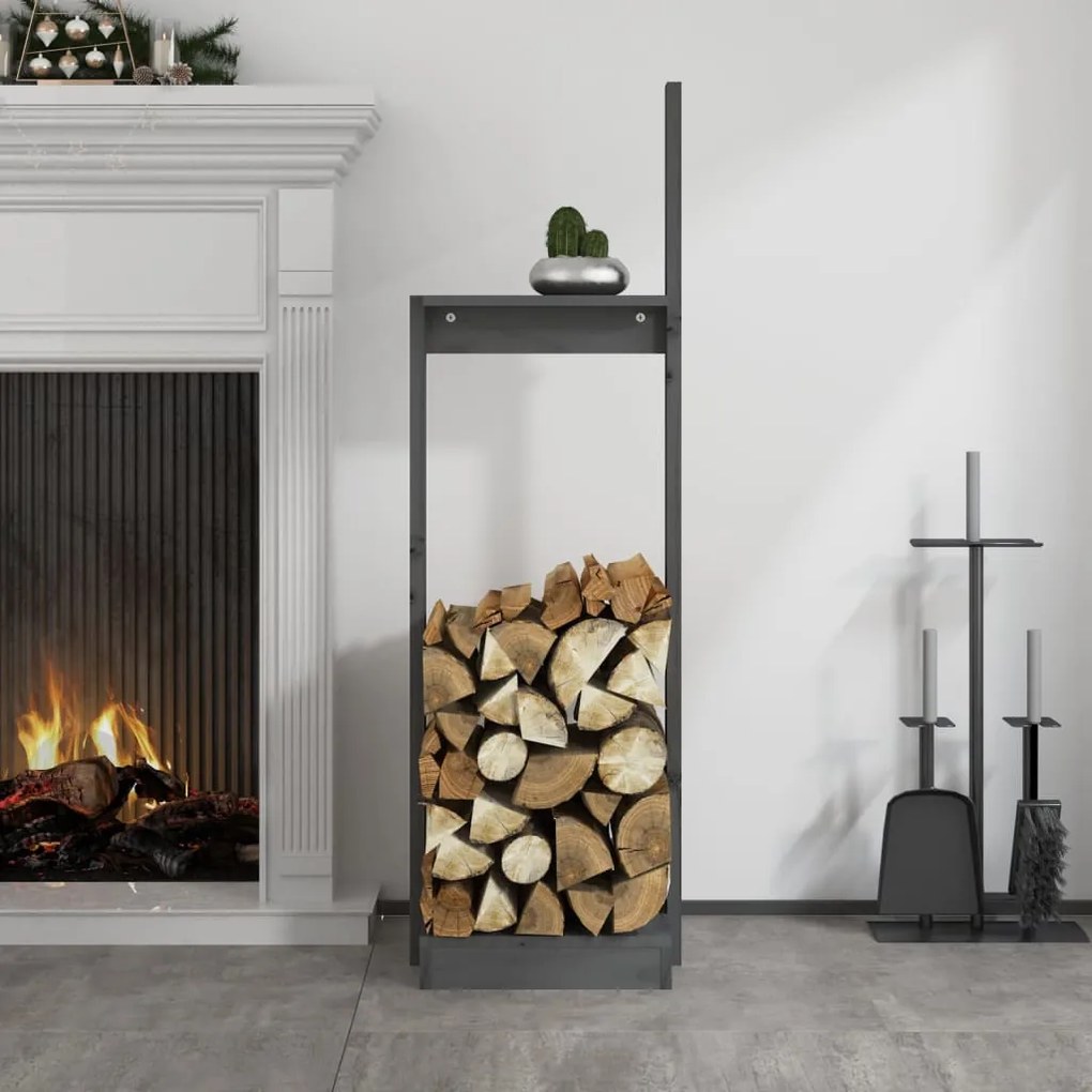 vidaXL Ξυλοθήκη Γκρι 33,5 x 30 x 110 εκ. από Μασίφ Ξύλο Πεύκου