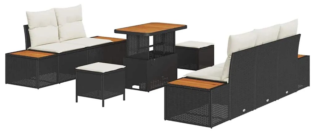 vidaXL Σετ Καναπέ Κήπου με μαξιλάρι 8 pcs Μαύρο Πολυ ράταν