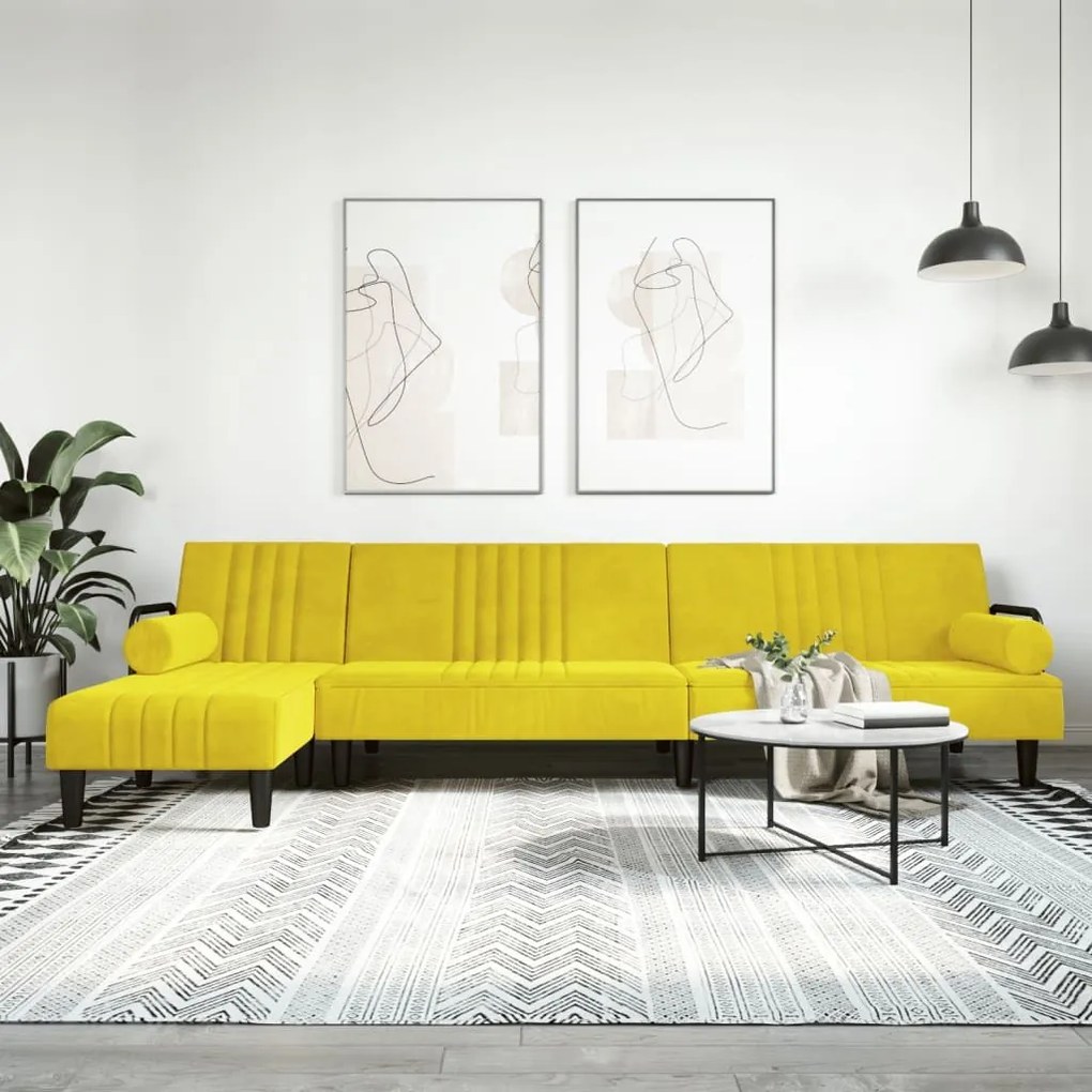 Καναπές Κρεβάτι Γωνιακός Κίτρινος 260 x 140 x 70 εκ. Βελούδινος 3157246