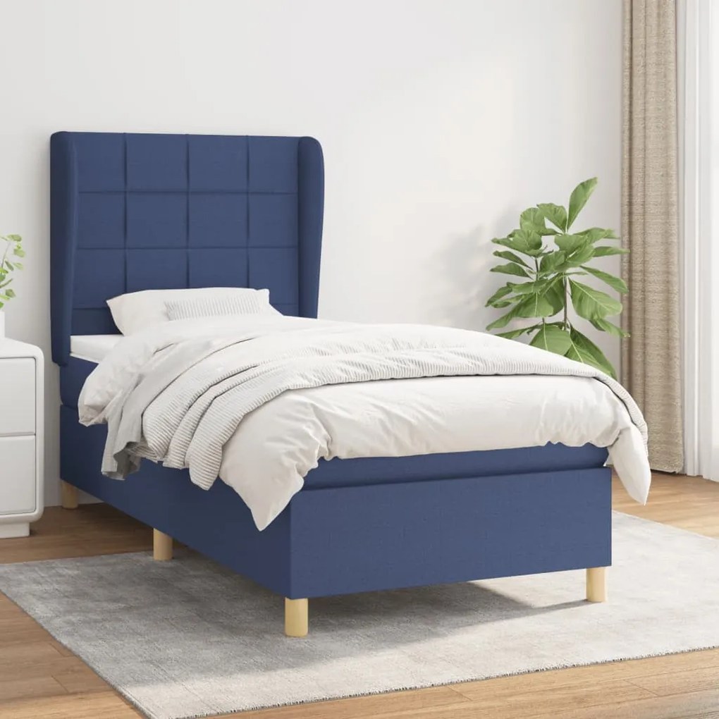 vidaXL Κρεβάτι Boxspring με Στρώμα Μπλε 90x200 εκ.Υφασμάτινο