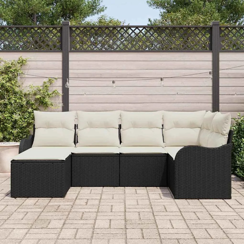 vidaXL Σετ Καναπέ Κήπου με μαξιλάρι 6 pcs Μαύρος, λευκός Πολυ ράταν