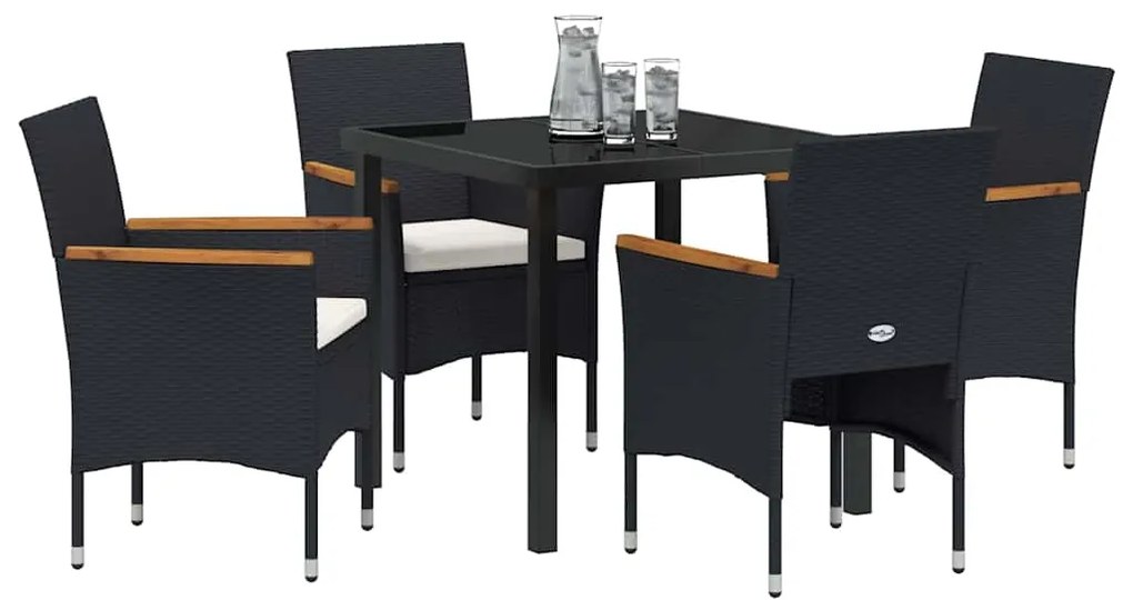 vidaXL Σέτ φαγητού για κήπο με μαξιλάρι 5 pcs Μαύρο Πολυ ράταν