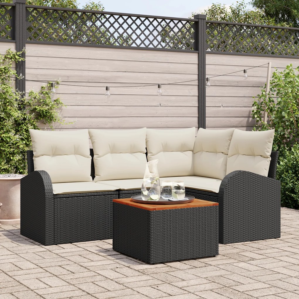 vidaXL Σετ Καναπέ Κήπου 5 pcs Μαύρος, λευκός Μεγάλο Ρατάν, Ξύλο