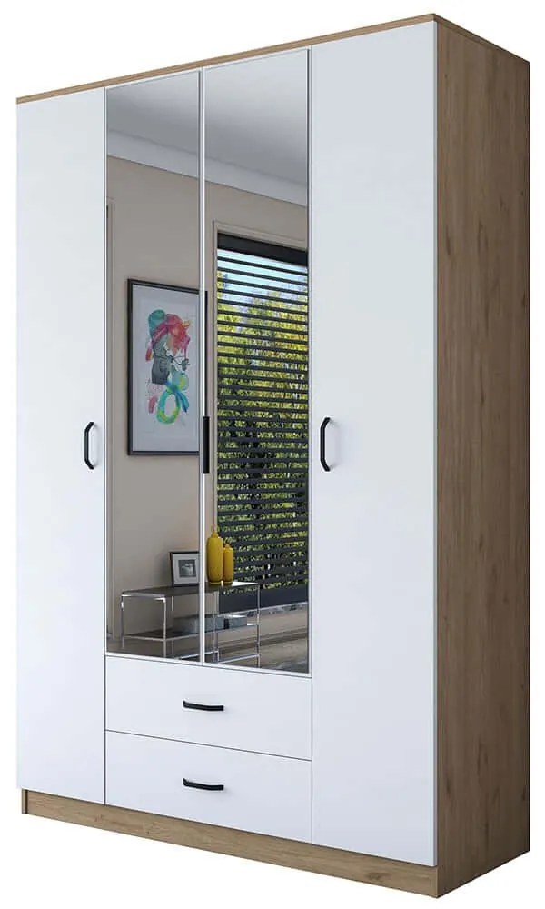 Ντουλάπα Τετράφυλλη 893RAN5406 140x51,5x210cm Oak-White Τετράφυλλη