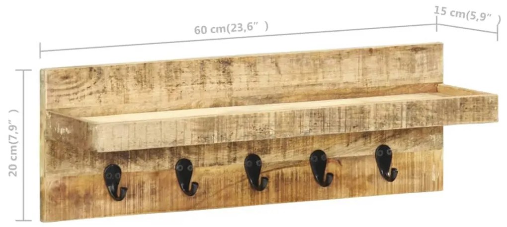 vidaXL Κρεμάστρα Τοίχου 60 x 15 x 20 εκ. από Μασίφ Ακατέρ. Ξύλο Μάνγκο