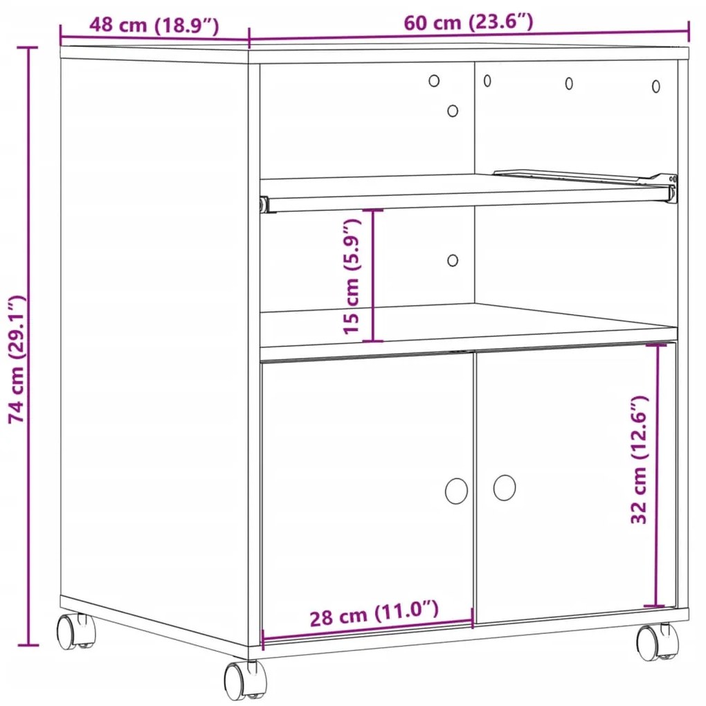 Βάση Εκτυπωτή με Ρόδες Λευκή 60 x 48 x 74 εκ. - Λευκό