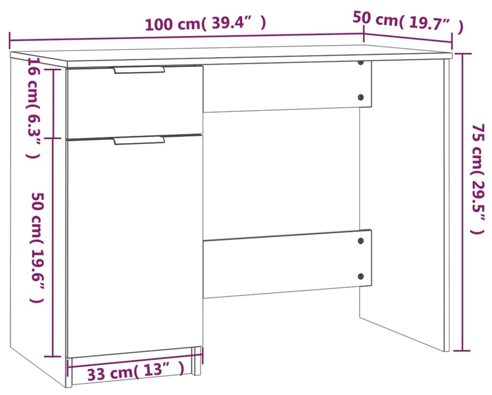 Γραφείο Καπνιστή Δρυς 100 x 50 x 75 εκ. από Επεξεργασμένο Ξύλο - Καφέ