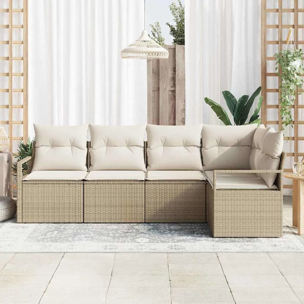 vidaXL Σετ Καναπέ Κήπου 5 pcs Μπεζ, Κρέμα Πολυ rattan, βαμμένο ατσάλι