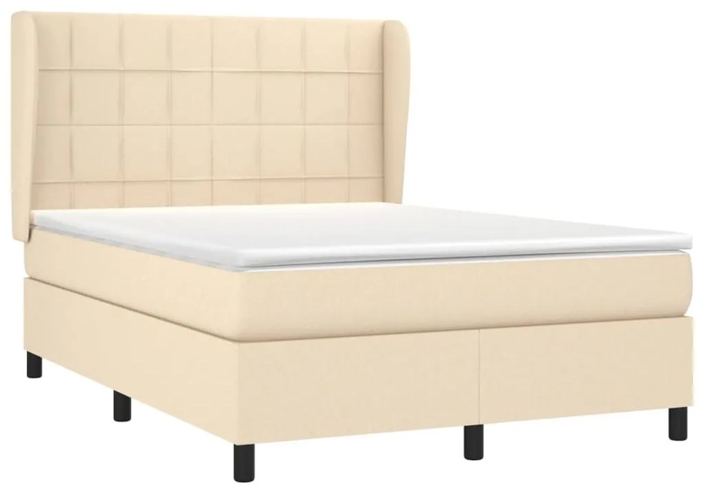 Κρεβάτι Boxspring με Στρώμα Κρεμ 140x190 εκ. Υφασμάτινο - Κρεμ