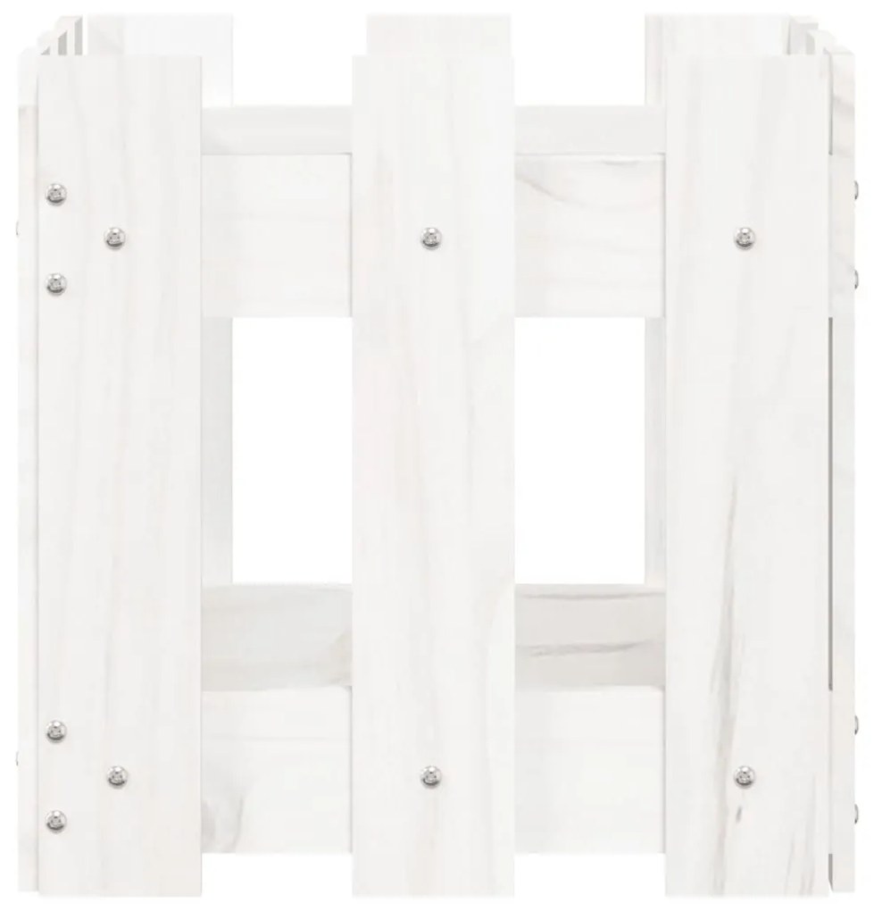Ζαρντινιέρα με Σχέδιο Φράχτη Λευκή 30x30x30 εκ. Μασίφ Πεύκο - Λευκό