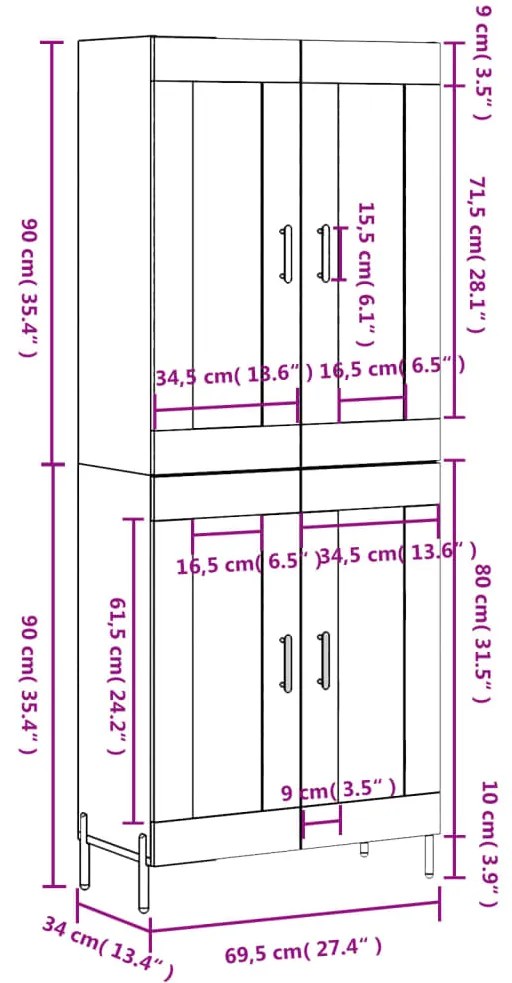 Ντουλάπι Γκρι Sonoma 69,5 x 34 x 180 εκ. Επεξεργασμένο Ξύλο - Γκρι