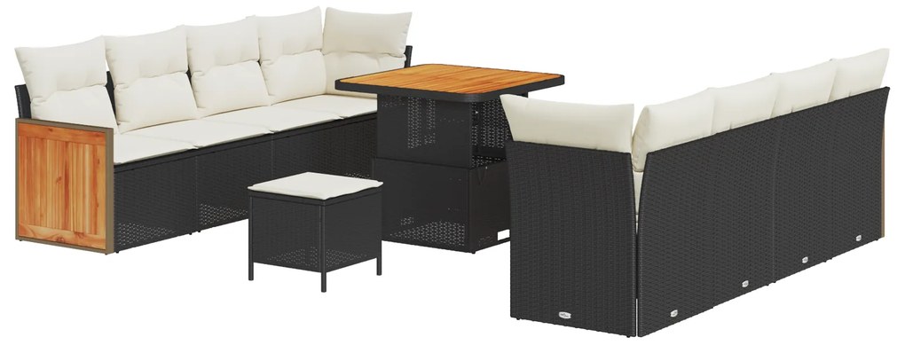 vidaXL Σετ Καναπέ Κήπου 11 Τεμαχίων με Μαξιλάρια Μαύρο Πολυ Ράτα Ακακία