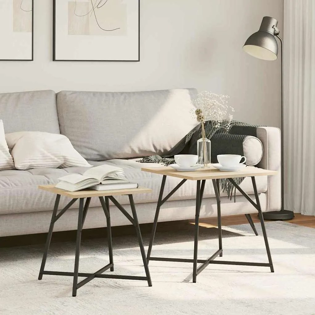 vidaXL Σετ βοηθητικά τραπεζάκια 2 pcs Βελανιδιά Σονομά και Μαύρο