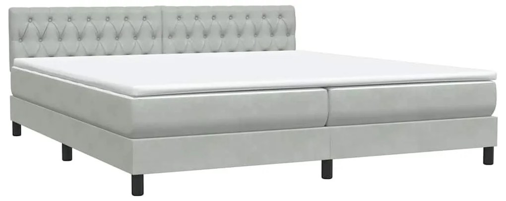 Κρεβάτι Boxspring με Στρώμα Ανοιχτό Γκρι 180x210 εκ. Βελούδινο - Γκρι