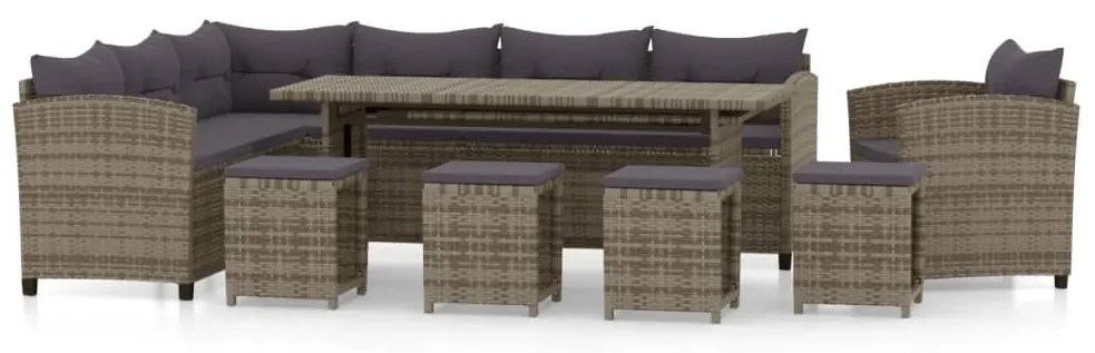 vidaXL Σαλόνι Κήπου 7 Τεμαχίων Γκρι από Συνθετικό Ρατάν με Μαξιλάρια