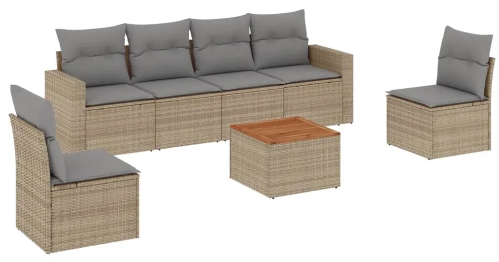 vidaXL Σαλόνι Κήπου Σετ 7 τεμ. Μπεζ Συνθετικό Ρατάν με Μαξιλάρια