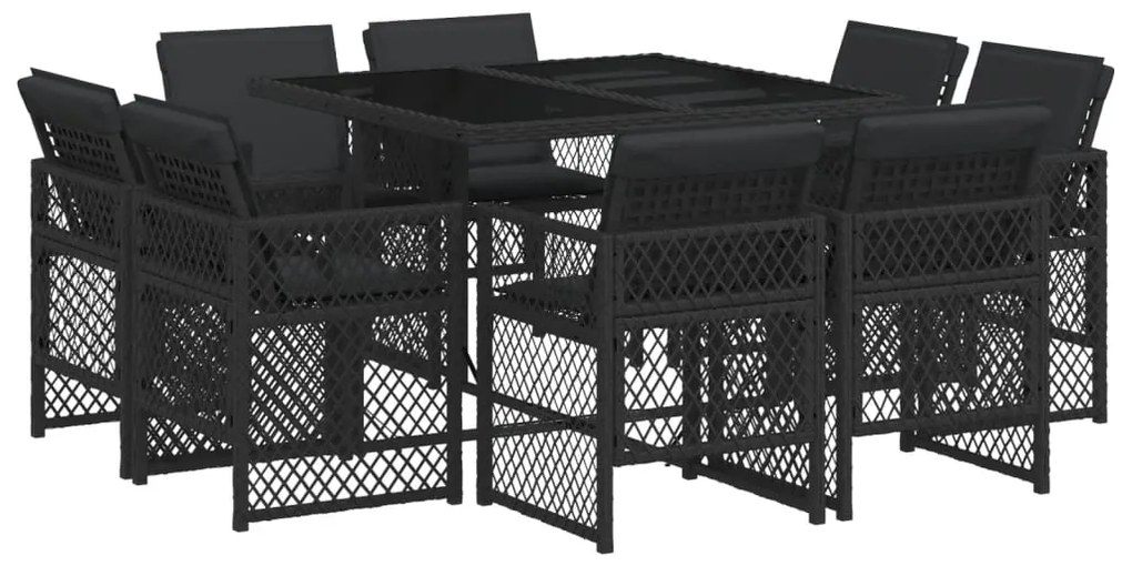 vidaXL Σετ Τραπεζαρίας Κήπου 9 τεμ Μαύρο από Συνθ. Ρατάν με Μαξιλάρια