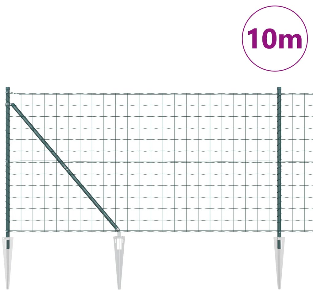 vidaXL Euro Fence με 7 Στηρίγματα 1.2x10 μ Γαλβανισμένο Χάλυβα Πράσινο
