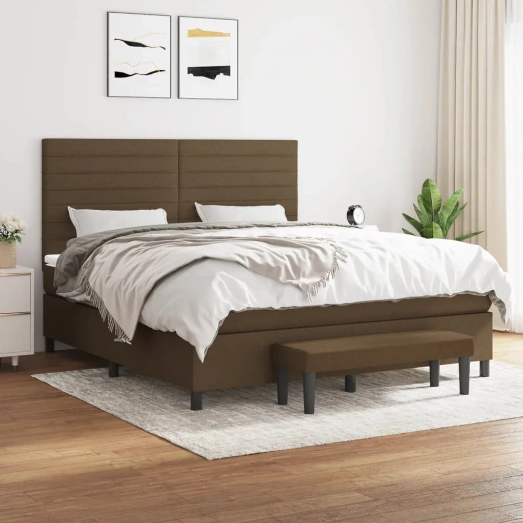 Κρεβάτι Boxspring με Στρώμα Σκούρο Καφέ 180x200 εκ Υφασμάτινο - Καφέ