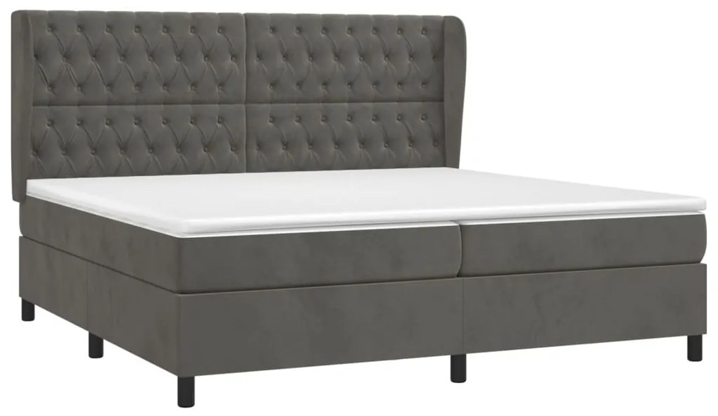 vidaXL Κρεβάτι Boxspring με Στρώμα Σκούρο Γκρι 200x200 εκ. Βελούδινο