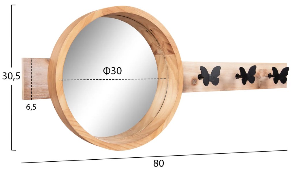 ΚΑΘΡΕΠΤΗΣ ΤΟΙΧΟΥ ΣΤΡΟΓΓΥΛΟΣ SCUTTLE HM4222 FIR WOOD&amp;MDF-BLACK METAL 80x6,5x30,5Υεκ. - 0501788 - HM4222