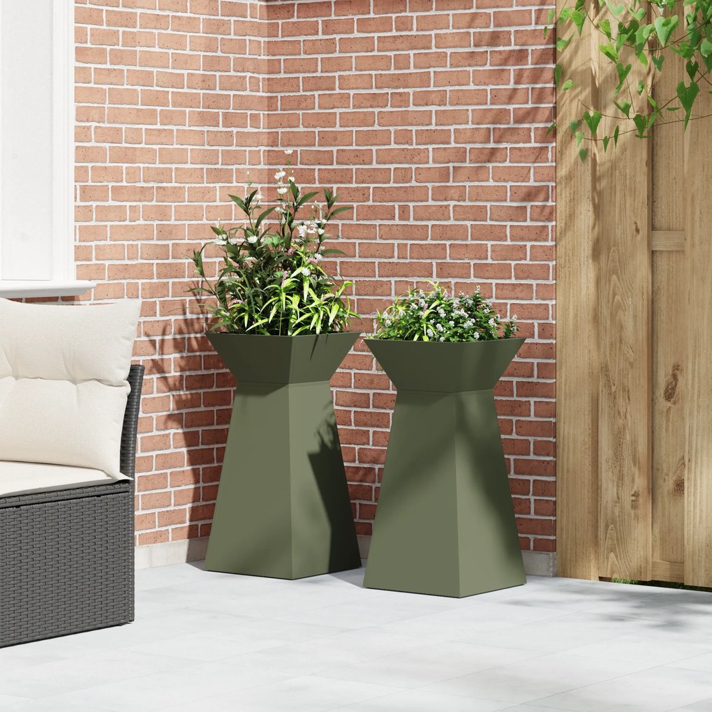 vidaXL γλάστρες κήπου 2 τεμ με μπολ, ελιά, 35x35x73 εκ, μέταλλο