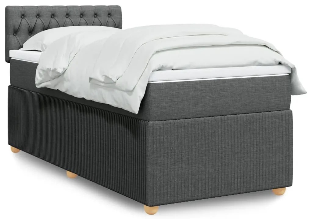 vidaXL Κρεβάτι Boxspring με Στρώμα Σκούρο Γκρι 100x200 εκ. Υφασμάτινο