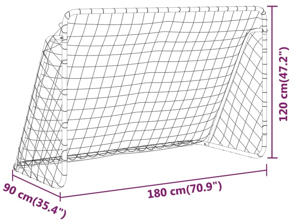 vidaXL Τέρμα Ποδοσφαίρου με Δίχτυ Λευκό 180 x 90 x 120 εκ. Ατσάλινο