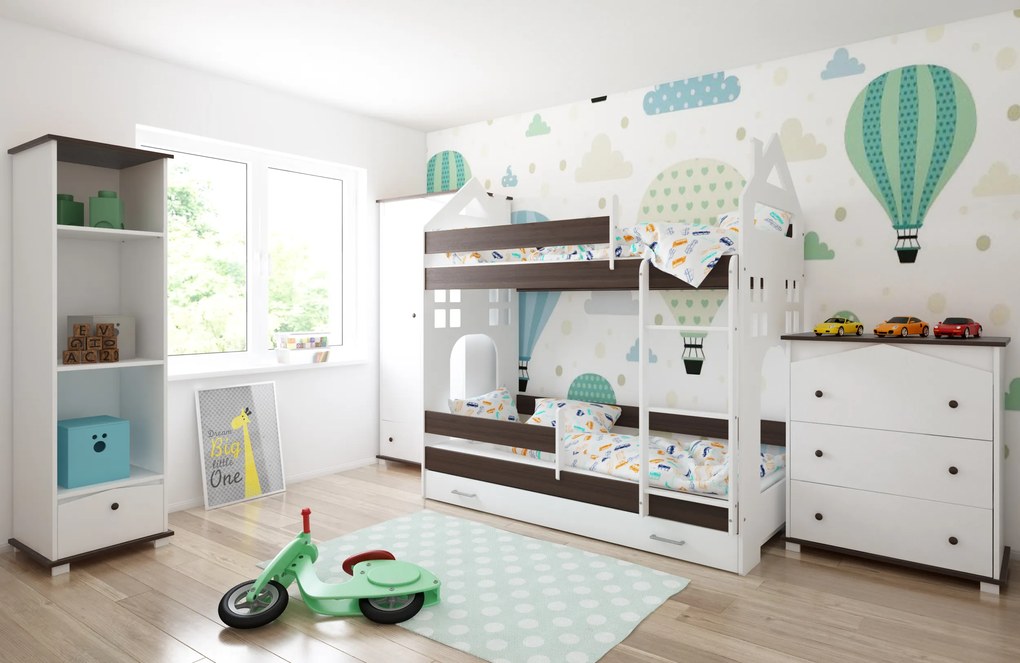 Παιδική Κουκέτα  με  Συρτάρι House  White + Walnut  80x180cm  BC50028 BabyCute (Δώρο τα Στρώματα)