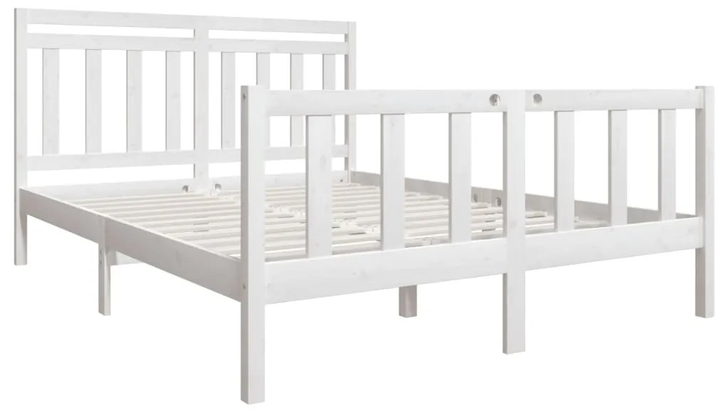 vidaXL Πλαίσιο Κρεβατιού Λευκό 150 x 200 εκ. Μασίφ Ξύλο King Size