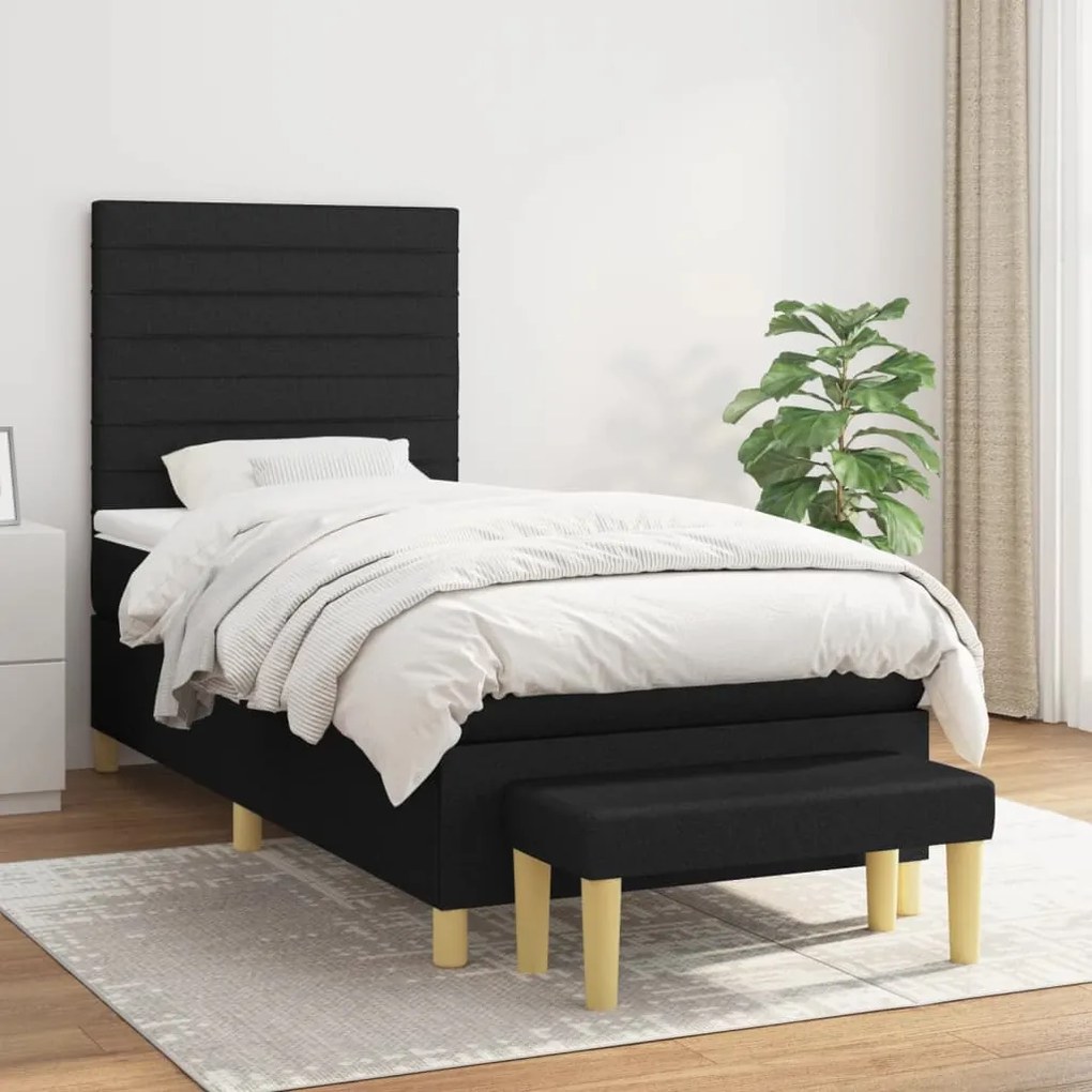 vidaXL Κρεβάτι Boxspring με Στρώμα Μαύρο 100 x 200 εκ. Υφασμάτινο