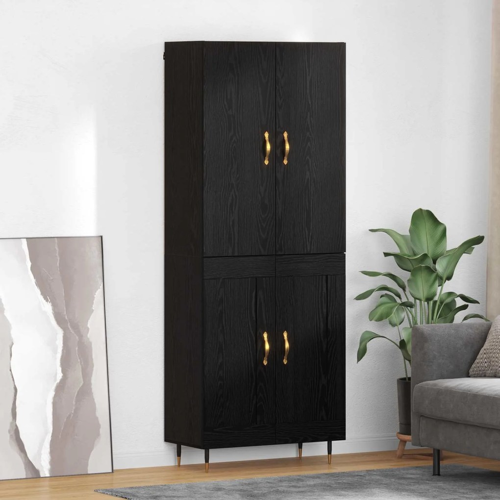 Highboard Μαύρη Οξυά 69,5 x 34 x 180 εκ. Επεξεργασμένο ξύλο