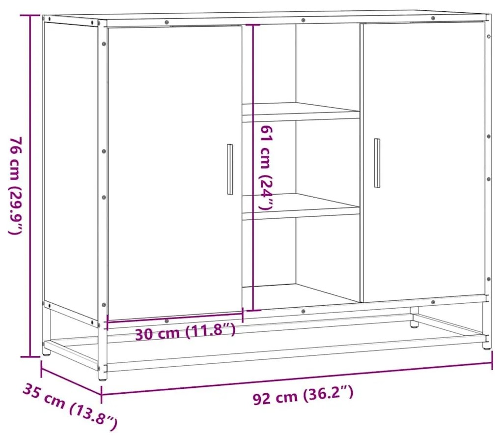 Sideboard καφέ δρυς 92x35x76 cm Ξύλινο μηχανουργικό ξύλο - Καφέ