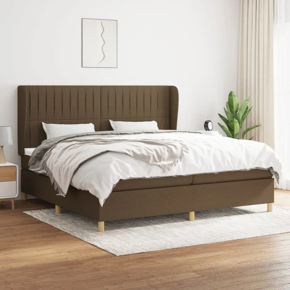 Κρεβάτι Boxspring με Στρώμα Σκούρο Καφέ 200x200 εκ. Υφασμάτινο - Καφέ