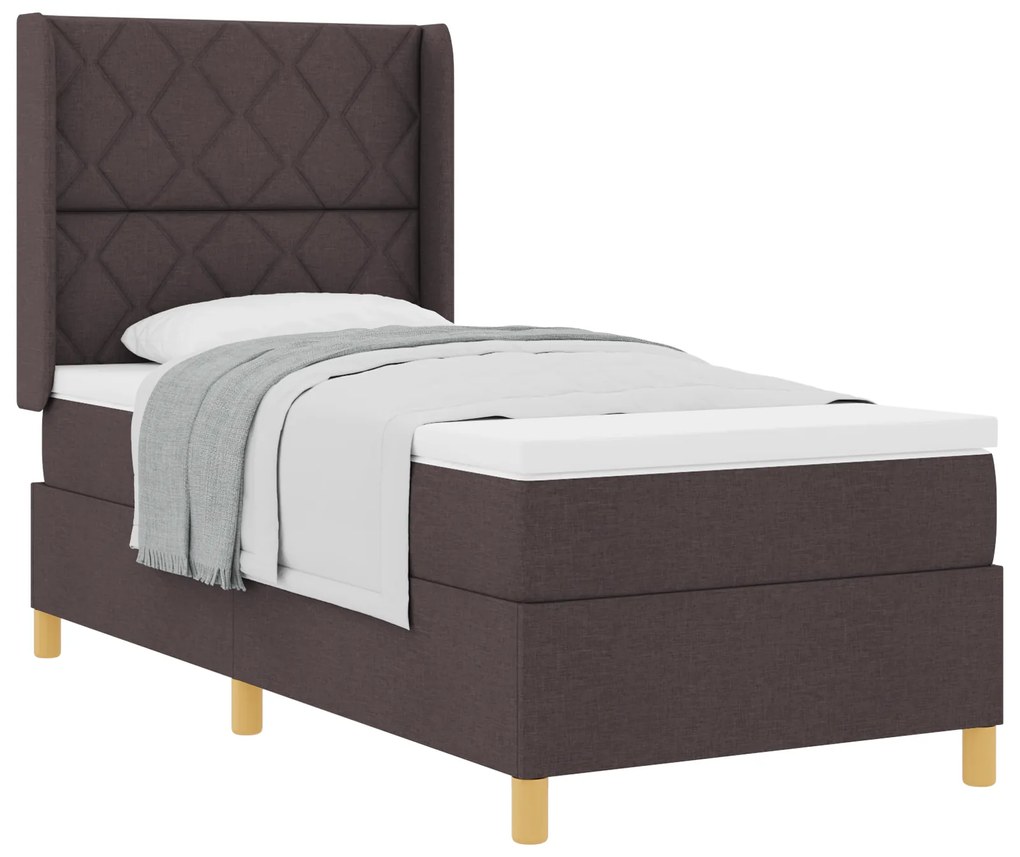 vidaXL Κρεβάτι με Στρώμα Dark Brown 90x200 cm Υφάσμα