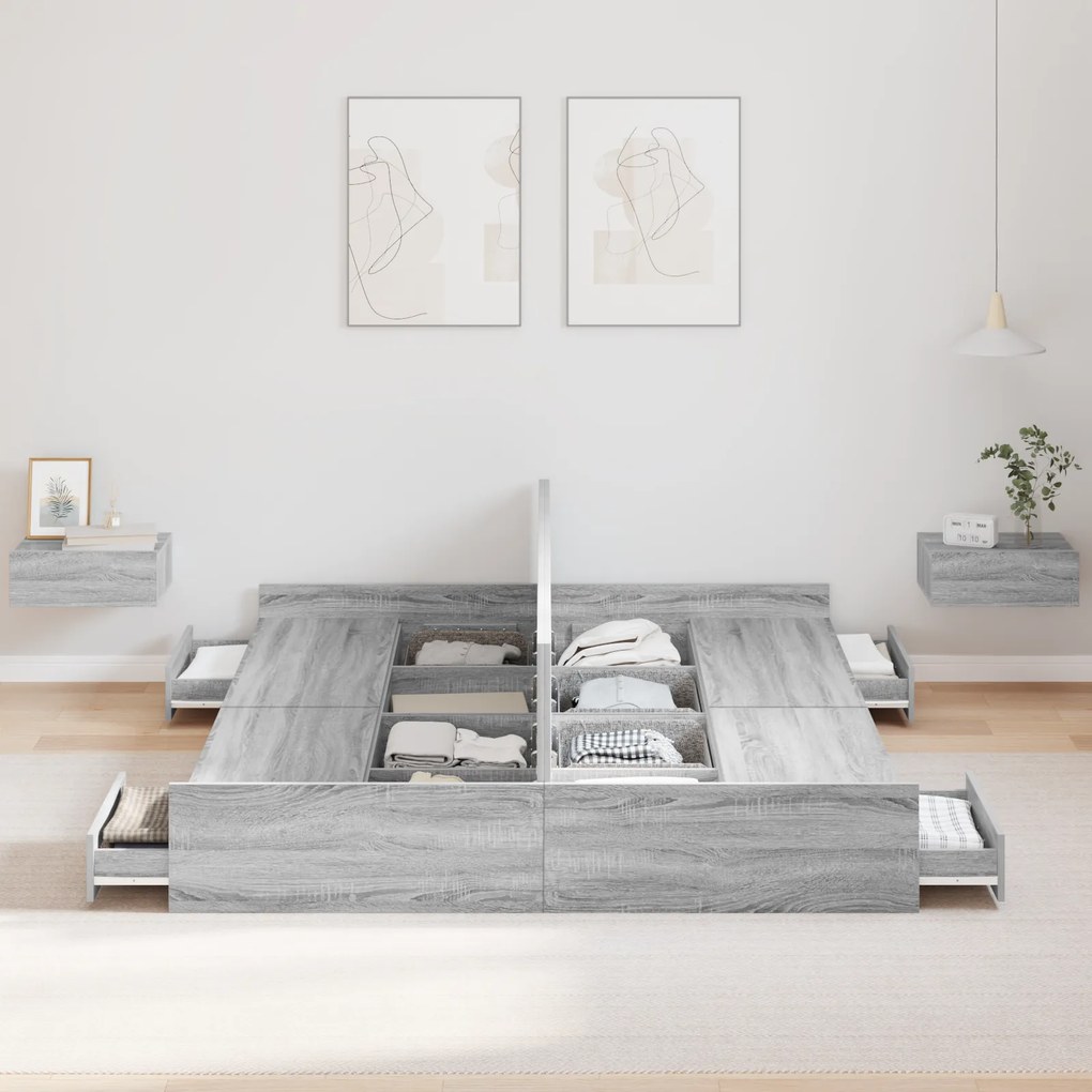 vidaXL Κρεβάτι με αποθηκευτικό χώρο Γκρι sonoma 140 x 190 cm